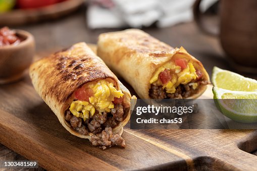Sausage And Egg Breakfast Burrito High-Res Stock Photo - Getty Images