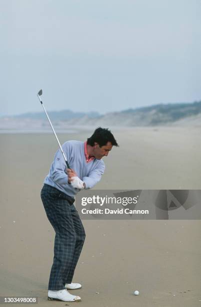 Severiano Ballesteros of Spain during a photo-shoot on Somo Beach to re-create where he hit his first golf shots as a child growing up on 5th...