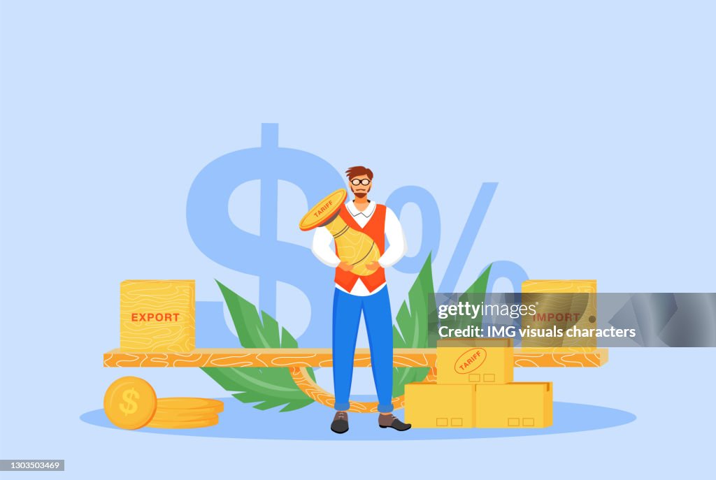 Import And Export Tariffs Flat Concept Vector Illustration Man Holding ...