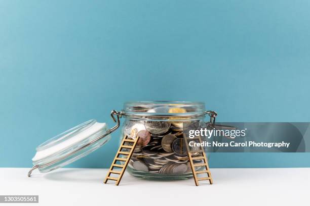 ladder on a coins jar - guarding building stock pictures, royalty-free photos & images