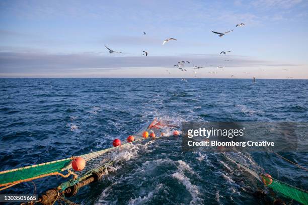 a fishing trawler at sea - hull uk stock pictures, royalty-free photos & images