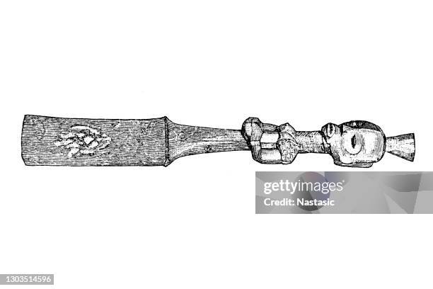 wooden spoon with a human figure as a handle - chisel stock illustrations