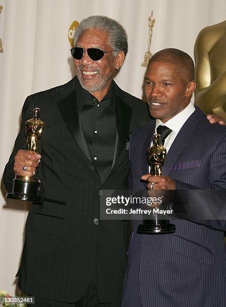 Morgan Freeman, winner Best Actor in a Supporting Role for "Million Dollar Baby," and Jamie Foxx, winner Best Actor in a Leading Role for "Ray"