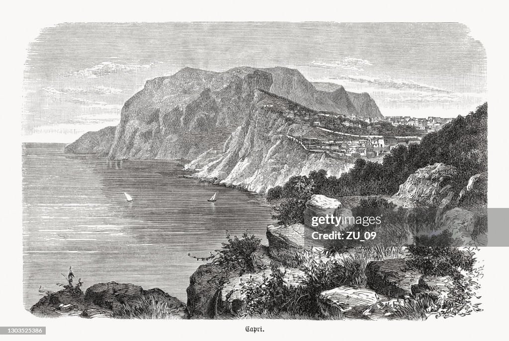 Historic view of Capri, Italy, wood engraving, published in 1893