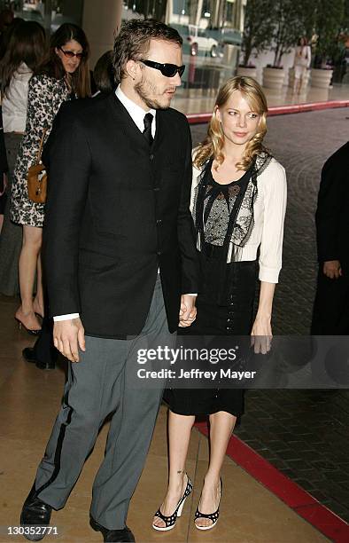 Heath Ledger and Michelle Williams during The 78th Annual Academy Awards Nominees Luncheon - Outside Arrivals at Beverly Hilton Hotel in Beverly...