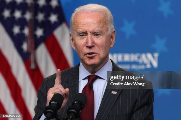 President Joe Biden speaks during an announcement related to small businesses at the South Court Auditorium of the Eisenhower Executive Office...