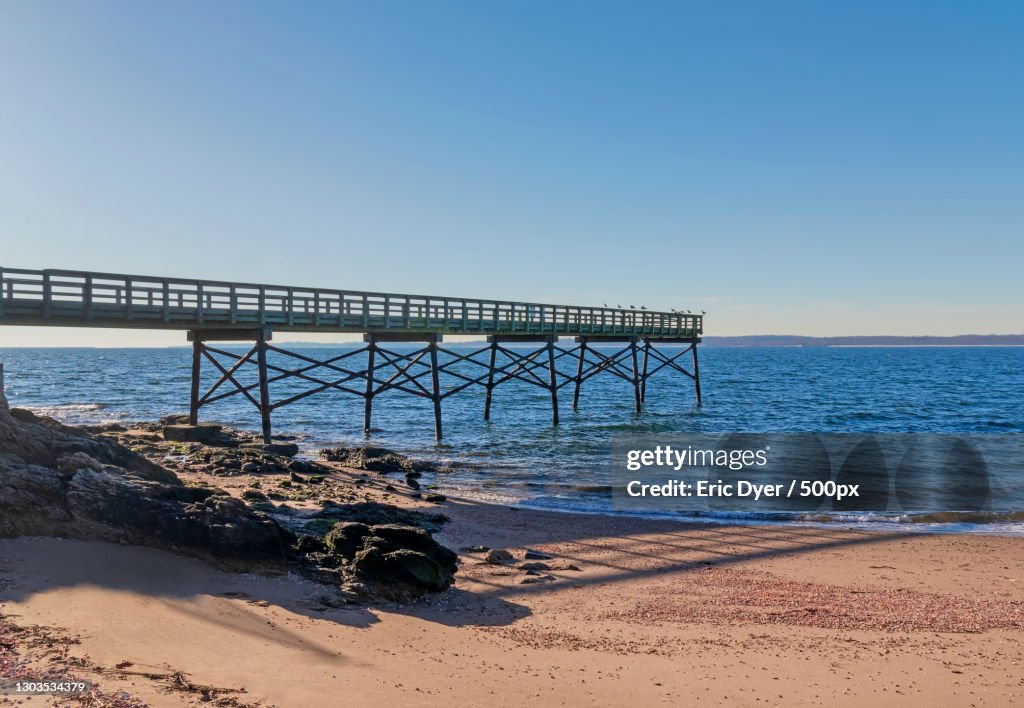 Scenic view of sea against clear sky,New Haven,Connecticut,United States,USA
