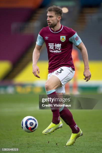 Charlie Taylor of Burnley in action during the Premier League match between Burnley and West Bromwich Albion at Turf Moor on February 20, 2021 in...