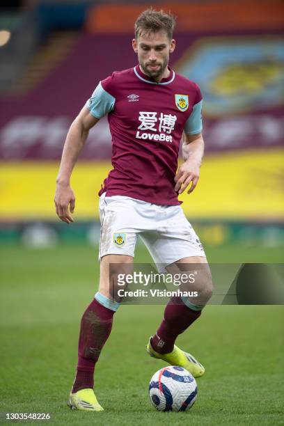 Charlie Taylor of Burnley in action during the Premier League match between Burnley and West Bromwich Albion at Turf Moor on February 20, 2021 in...
