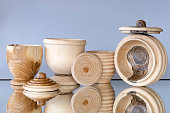 materials such as sugar bowl, spice bowl, snack bowl, bowl produced with hand labor and workmanship made in wood lathe