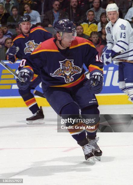 Pavel Bure of the Florida Panthers skates against the Toronto Maple Leafs during NHL game action on February 27, 1999 at Air Canada Centre in...
