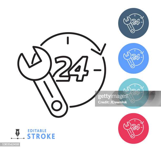 customer service and contact information 24 hr service thin line icon - editable stroke - mechanic customer stock illustrations