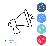 Customer service and Contact information megaphone thin line Icon - editable stroke