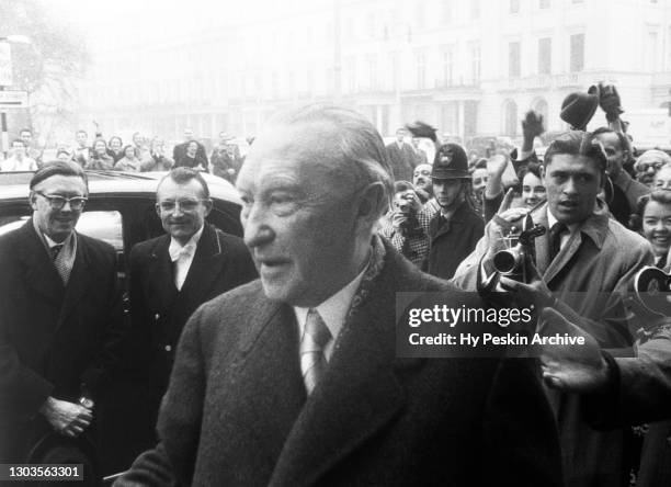 German statesman who served as the first Chancellor of the Federal Republic of Germany Konrad Adenauer visits the Prime Minister of the United...