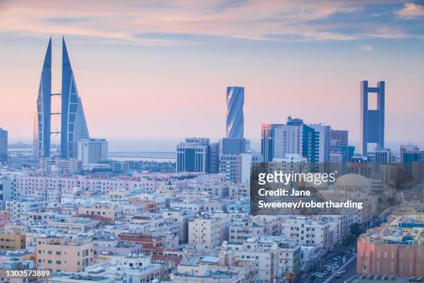 view of city skyline, manama, bahrain, middle east - bahrain city stock pictures, royalty-free photos & images