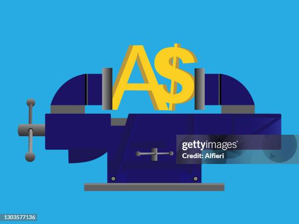 australian currency being squeezed - squeeze vice stock illustrations