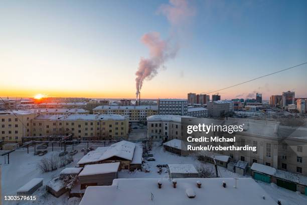 view over yakutsk, sakha republic (yakutia), russia, eurasia - siberia imagens e fotografias de stock