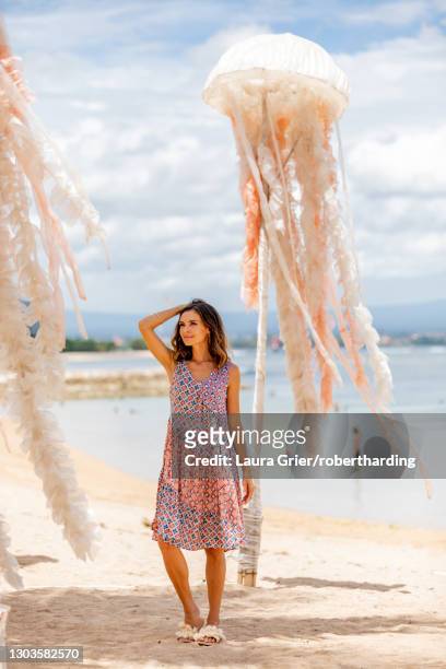 woman at sanur beach, bali, indonesia, southeast asia, asia - sanur stock pictures, royalty-free photos & images