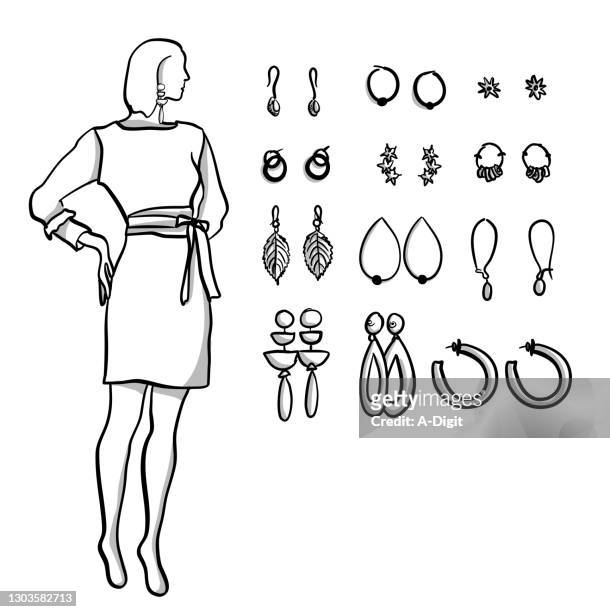 model wearing jewellery - earring stock illustrations