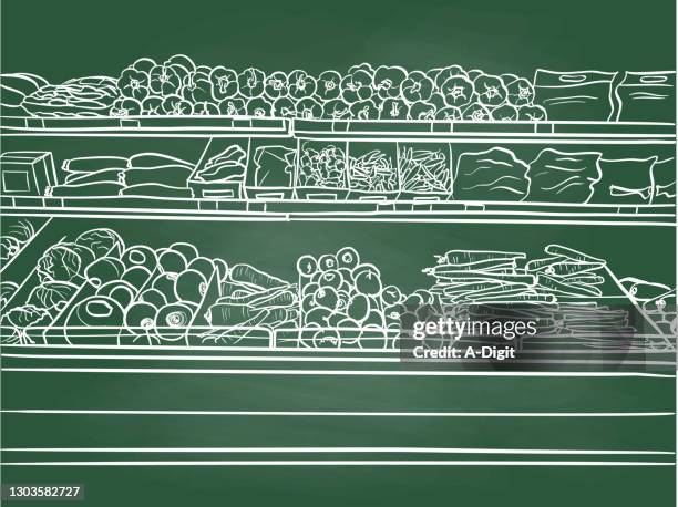 organic vegetables store selection chalkboard - parsnip stock illustrations