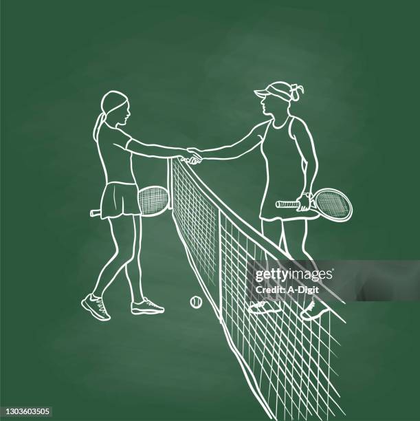 womentennismatchhandshake - tennis player stock illustrations