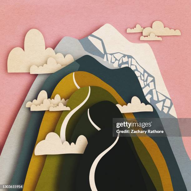 paper cutout mountain range - paper art stock pictures, royalty-free photos & images