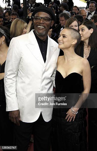 Samuel L. Jackson and Natalie Portman during 2005 Cannes Film Festival - "Star Wars: Episode III - Revenge of the Sith" Premiere in Cannes, France.