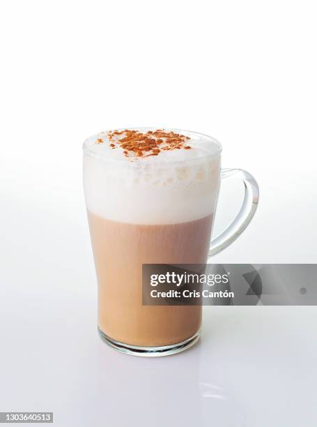 glass of cappuccino on white background - capuccino fotografías e imágenes de stock