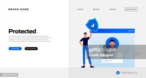 protected concept vector illustration for landing page template, website banner, advertisement and marketing material, online advertising, business presentation etc. - virtual help desk stock illustrations
