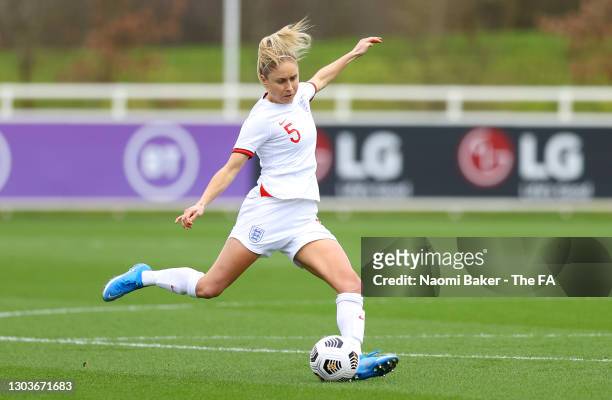 Steph Houghton of England passes the ball during the Women's International Friendly match between England and Northern Ireland at St George's Park on...