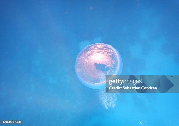 a big air bubble in the red sea, the photographer's reflection. - mirror ball background stock pictures, royalty-free photos & images