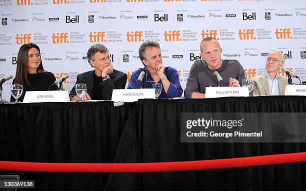 Actress Jennifer Connelly, director Jon Amiel, writer John Collee, actor Paul Bettany and writer Randal Keynes speak onstage at the "Creation" press...