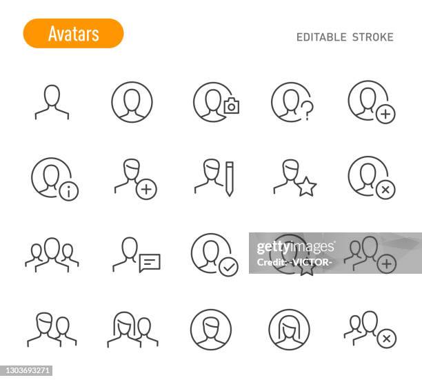 avatars icons - line series - editable stroke - addition stock illustrations