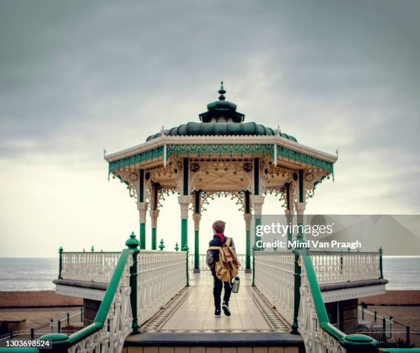 walking to brighton indian pavilion - beach pavilion stock pictures, royalty-free photos & images