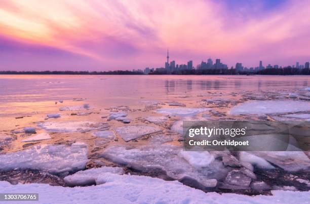 toronto winter waterfront skyline - ontario canada winter stock pictures, royalty-free photos & images