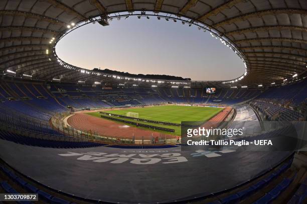 General view inside of the stadium ahead of the UEFA Champions League Round of 16 match between Lazio Roma and Bayern München at Olimpico Stadium on...