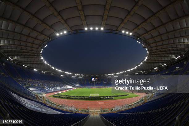 General view inside of the stadium ahead of the UEFA Champions League Round of 16 match between Lazio Roma and Bayern München at Olimpico Stadium on...