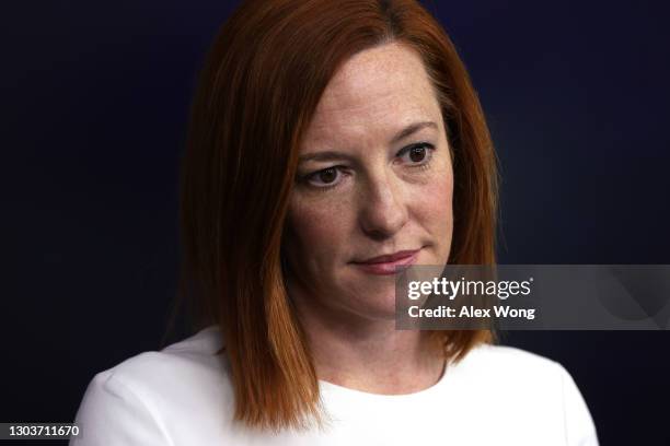 White House Press Secretary Jen Psaki speaks during a news briefing at the James Brady Press Briefing Room of the White House on February 23, 2021 in...