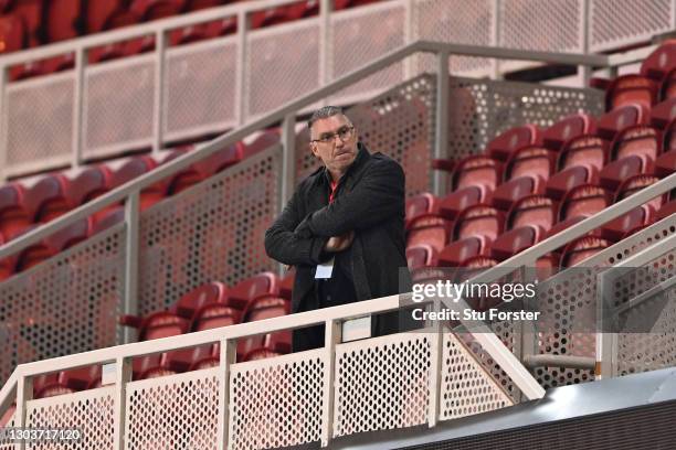 Nigel Pearson, Manager of Bristol City looks on from the stands ahead of the Sky Bet Championship match between Middlesbrough and Bristol City at...