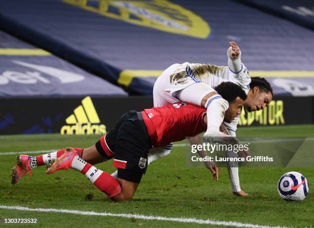 Helder Costa of Leeds United is fouled by Ryan Bertrand of Southampton during the Premier League match between Leeds United and Southampton at Elland...