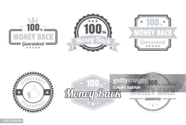 set of "money back" gray badges and labels - design elements - money back guarantee stock illustrations