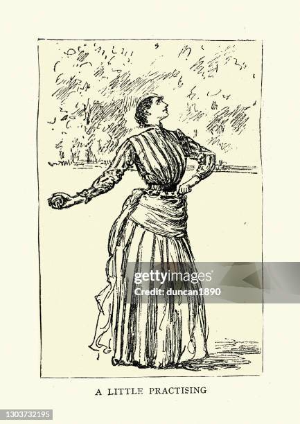 victorian womens cricket, bowler warming up, 19th century - england cricket stock illustrations