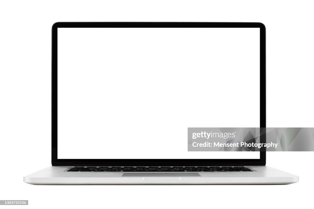 Laptop isolated mockup with white screen isolated on white background