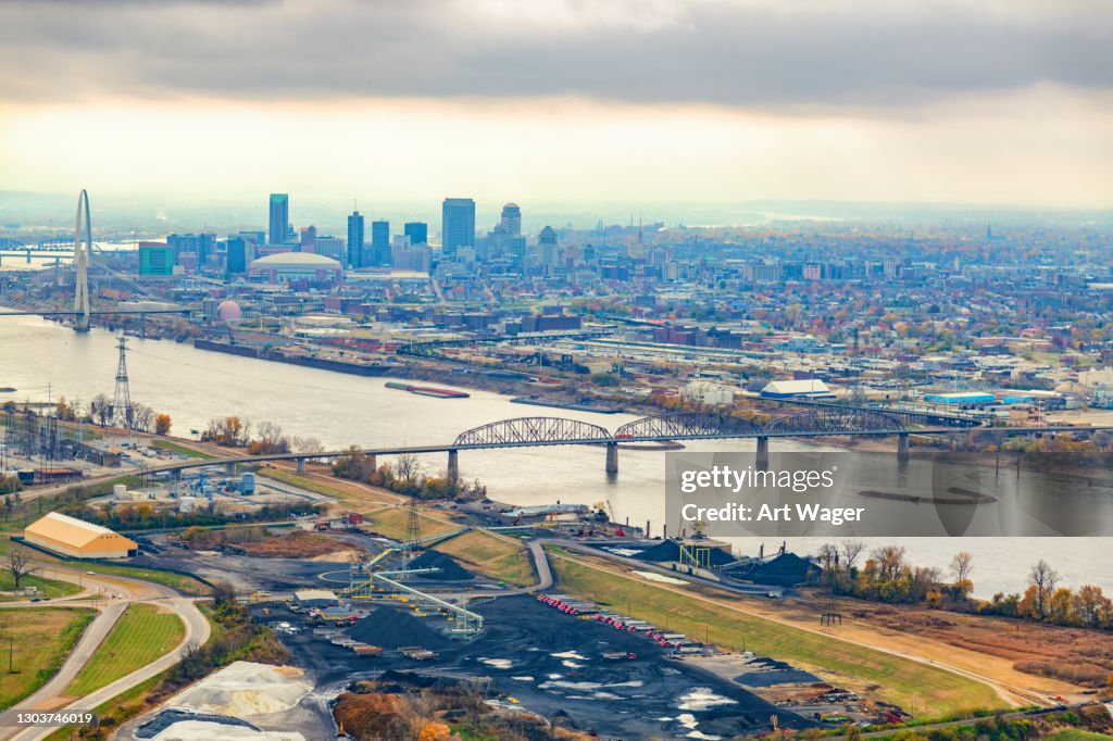 St. Louis Skyline Beyond Coal Distribution Facility