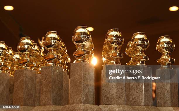 The new 2009 Golden Globe statuettes are on display during an unveiling by the Hollywood Foreign Press Association at the Beverly Hilton Hotel on...