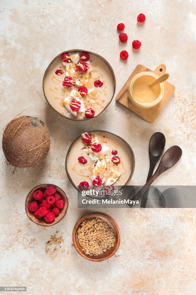 Healthy Coconut Smoothie Bowl with Raspberries