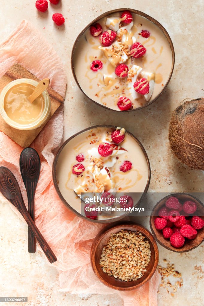 Healthy Coconut Smoothie Bowl with Raspberries