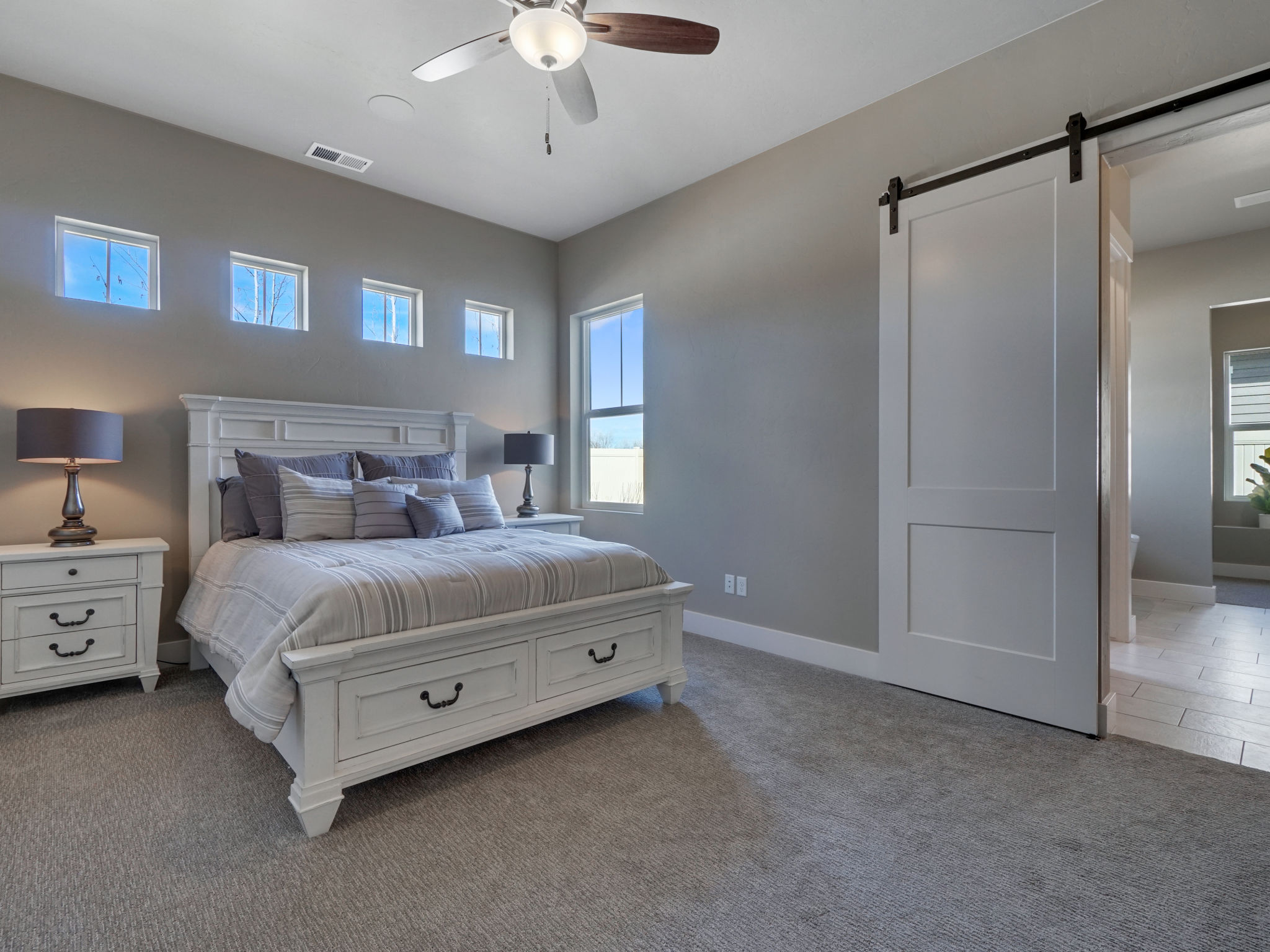 Modern Master Bedroom Staged With New White Furniture Modern Master Bedroom Staged With New White Furniture