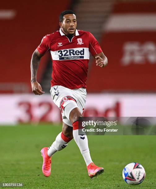 Nathaniel Mendez-Laing of Middlesbrough in action during the Sky Bet Championship match between Middlesbrough and Bristol City at Riverside Stadium...