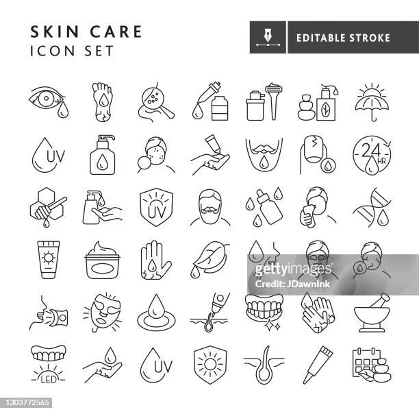 stockillustraties, clipart, cartoons en iconen met moderne huidverzorgings- en schoonheidsbehandelingen en producten concepten dunne lijn stijl - bewerkbare slag - skincare